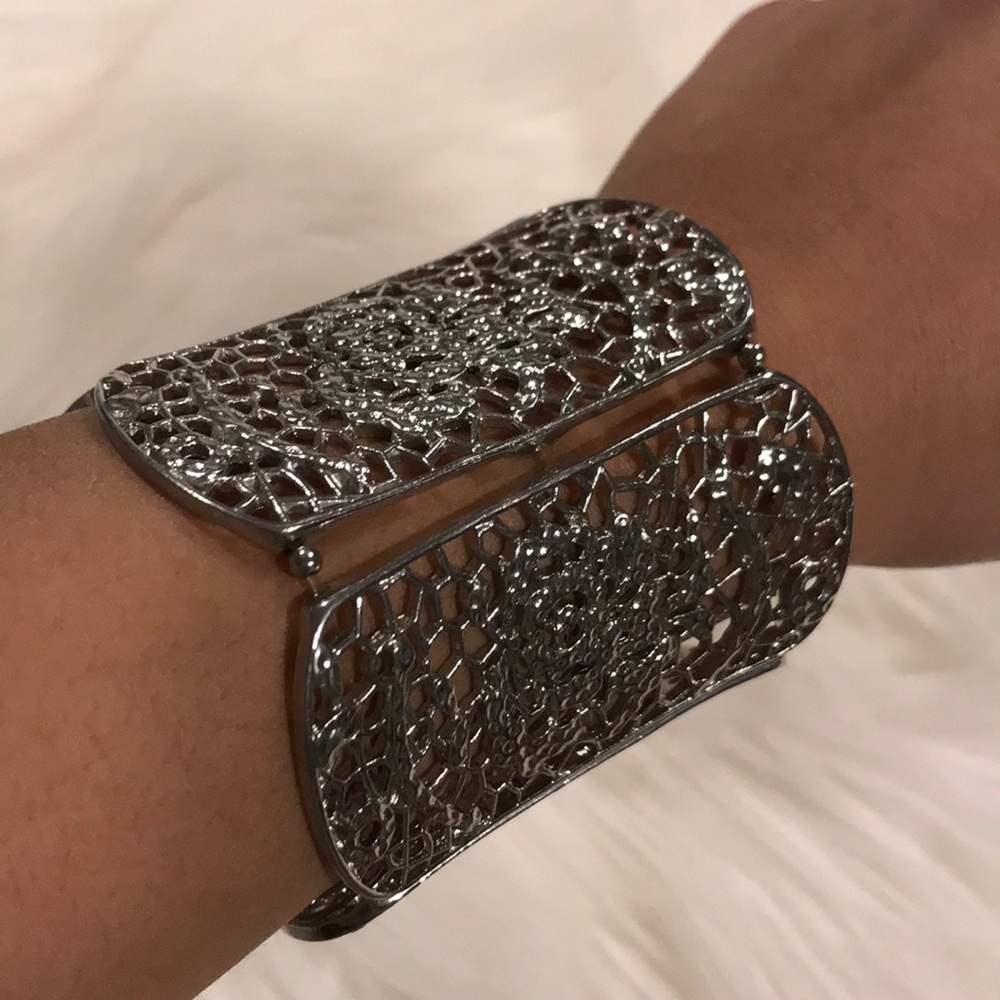 Tasha Wide Silver Stretch Bracelet